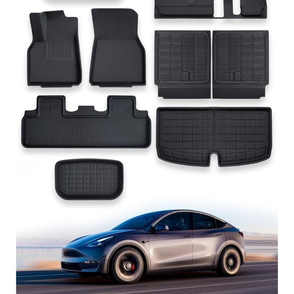 floor mats for Tesla Model Y 7 seater 2020-2024 8PC waterproof liner All Weather - Picture 1 of 9